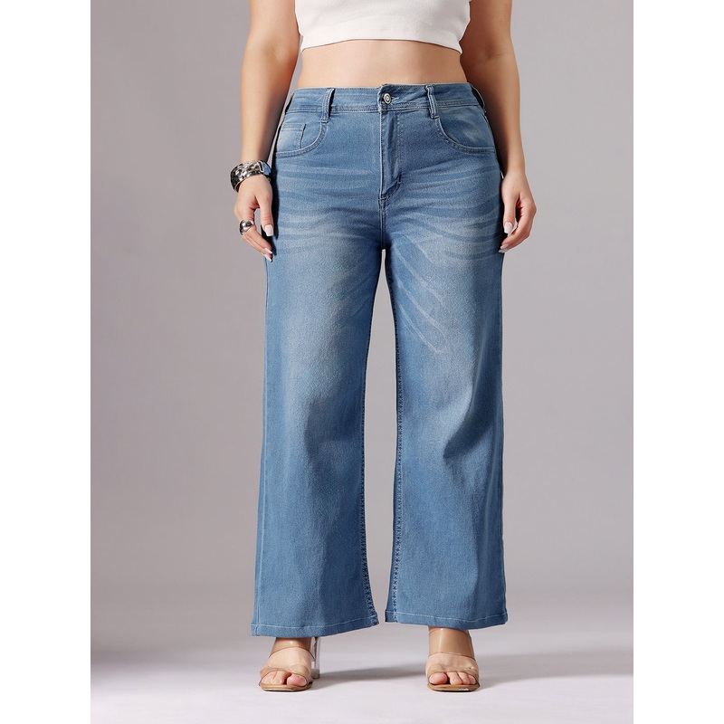 24/7 Comfort Light Blue Wide-Leg fit Mid-Rise Regular Length Stretchable Denim Jeans 26 Blue