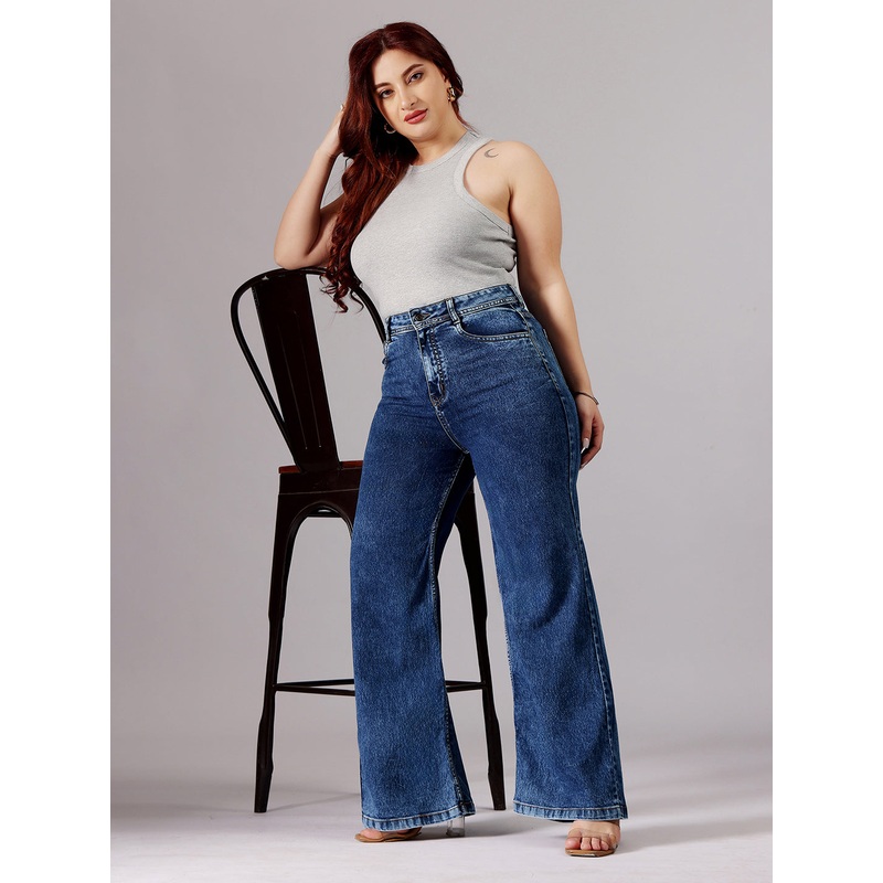 24/7 Comfort Mid-Blue Wide-Leg High-Rise Regular-Length Stretchable Denim Jeans 26 Blue