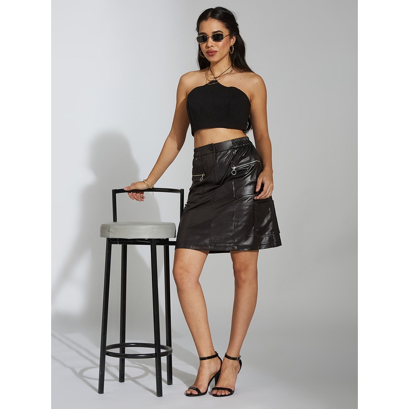 Women’s Black Relaxed-Fit Above-Knee Stretchable Polyester Skirt XS Black
