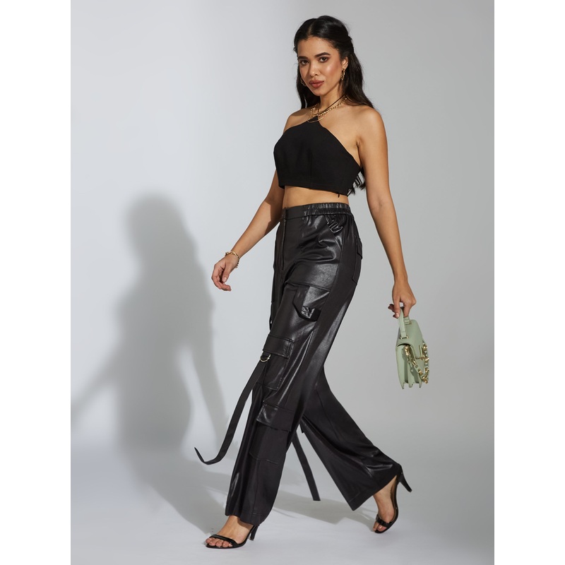 Women’s Black Relaxed-Fit Regular-Length Stretchable Polyester Pants XS Black