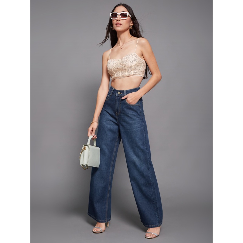 Women’s Navy-Blue Wide-Leg High-Rise Clean-Look Regular-Length Denim Jeans 26 Navy Blue