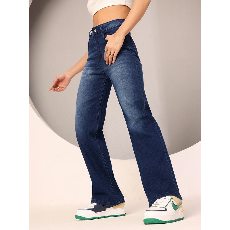 24/7 Comfort Navy-Blue Straight-Fit Mid-Rise Clean-Look Regular-Length Stretchable Denim Jeans 26 Navy Blue