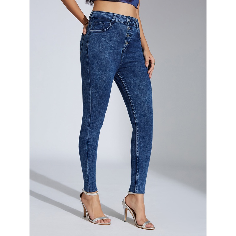 CHASEstretch Women’s Blue Skinny-Fit High-Rise Clean-Look Regular-Length Stretchable Denim Jeans 26 Blue