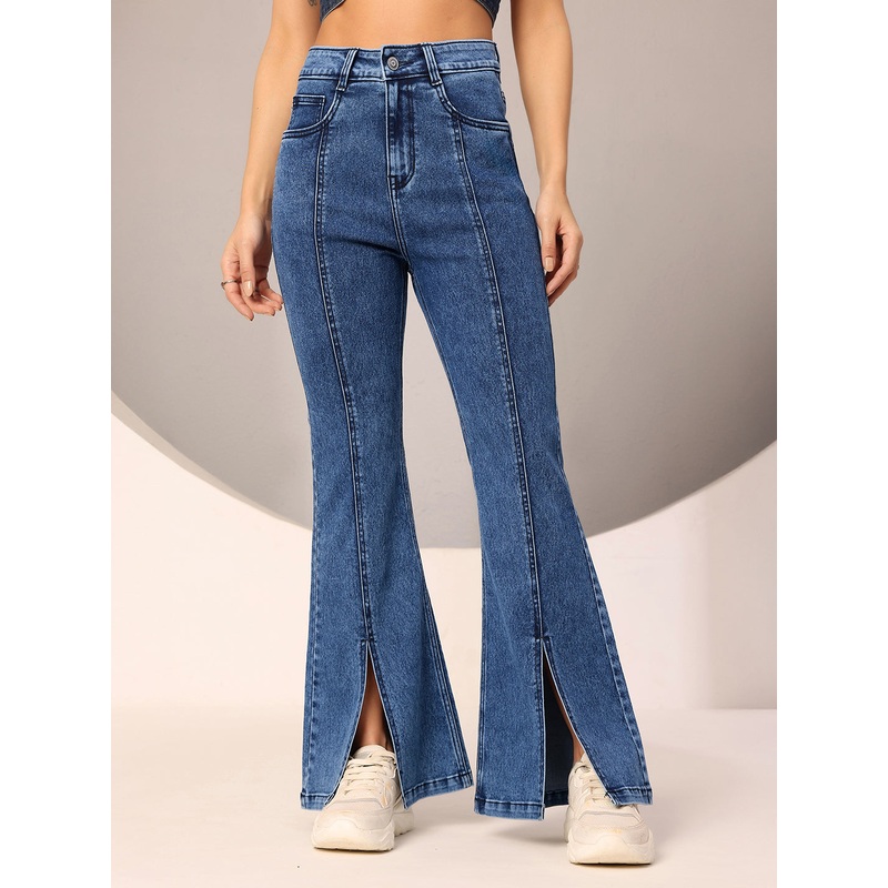 CHASEstretch Women’s Navy-Blue Bootcut High-Rise Clean-Look Regular-Length Stretchable Denim Bootcut Jeans 26 Navy Blue