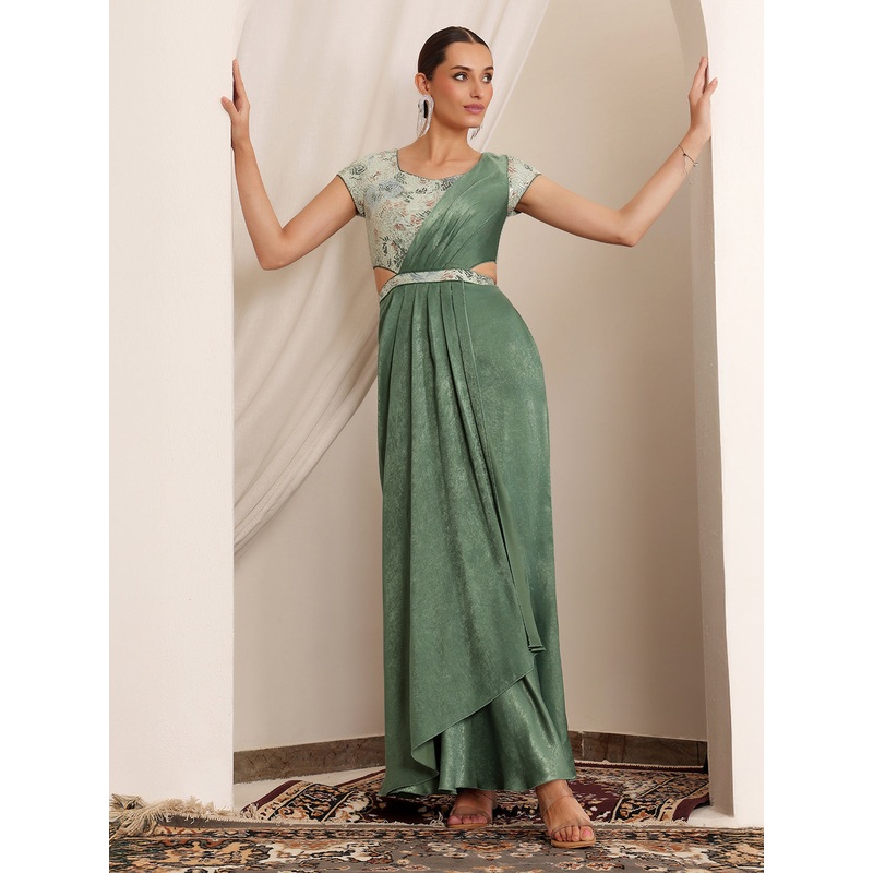 Mala Sage Green Satin Maxi Dress XS Green