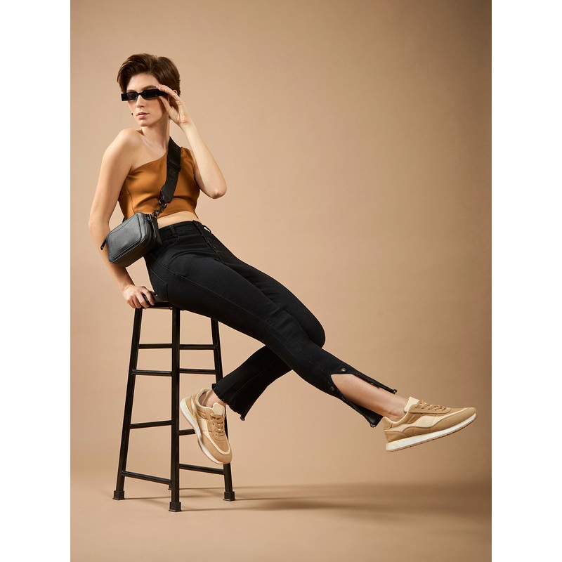 Women’s Black Skinny-Fit Relaxed High-Rise Regular-Length Denim Stretchable Jeans 26 Black