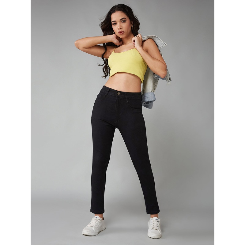 Women’s Black Skinny High-Rise Clean-Look Cropped Stretchable Denim Jeans 28 Black