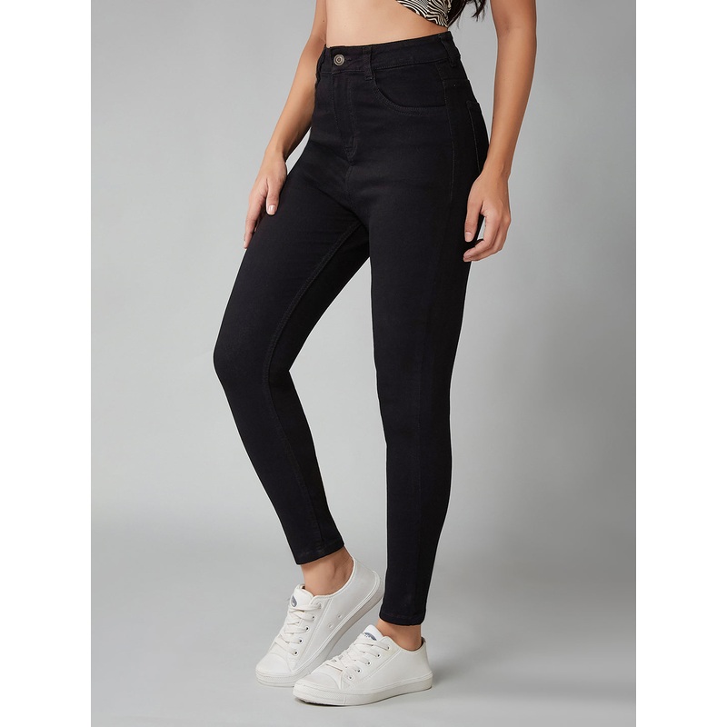 Women’s Black Skinny High-Rise Clean-Look Regular Stretchable Denim Jeans 26 Black
