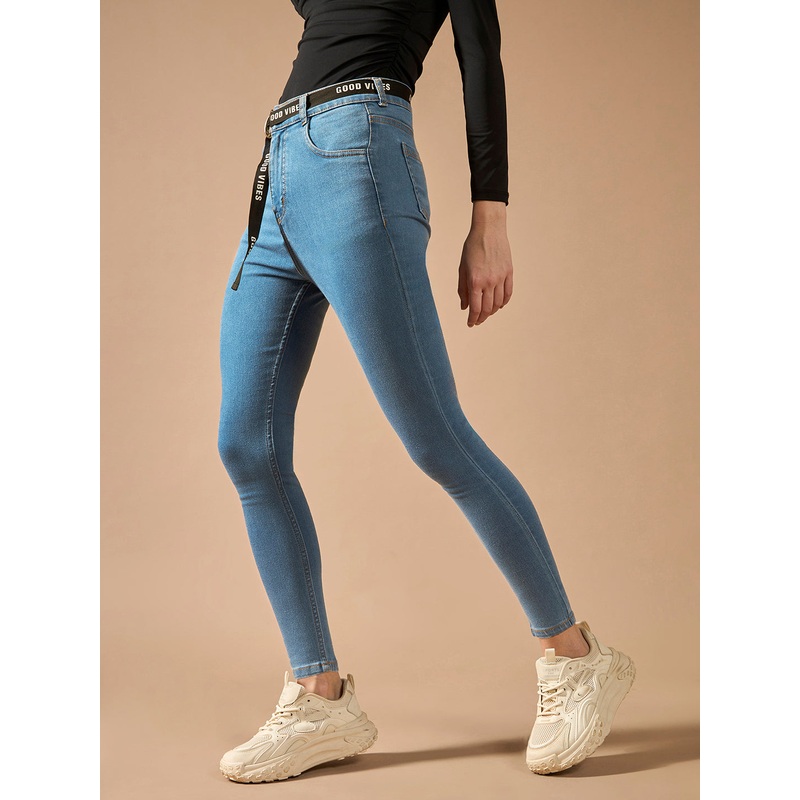 Women’s Blue Cotton Skinny-Fit Cropped High-Rise Stretchable Denim Jeans 26 Blue