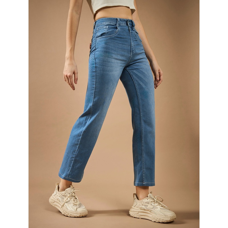 Women’s Light Blue Wide-Leg fit Mid-Rise Regular-Length Stretchable Denim Jeans 26 Blue