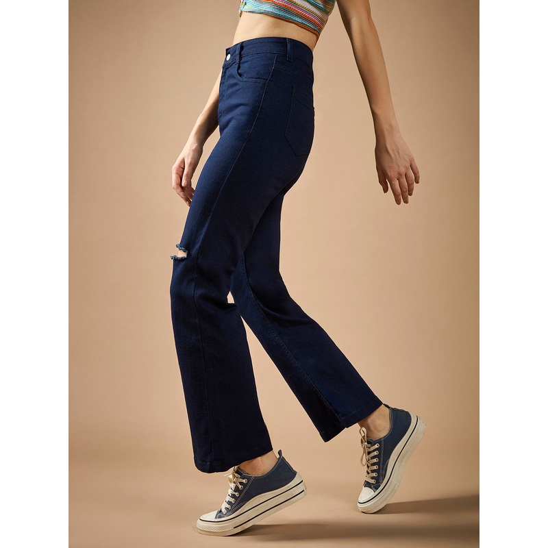 Women’s Navy Blue Bootcut High-Rise Clean-Look Regular Stretchable Denim Jeans 26 Blue