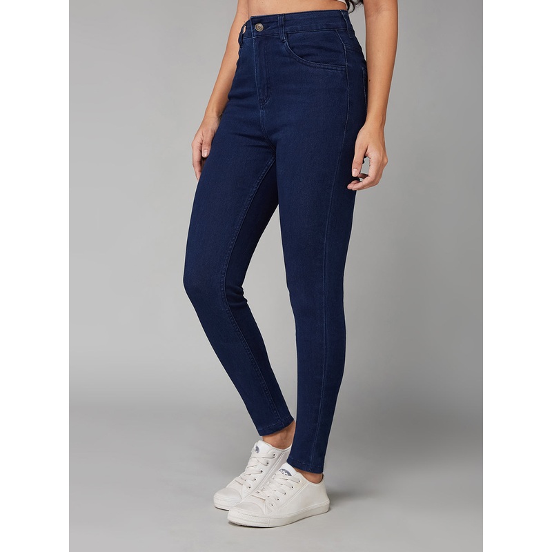 Women’s Navy Blue Skinny High-Rise Clean-Look Regular Stretchable Denim Jeans 26 Navy Blue