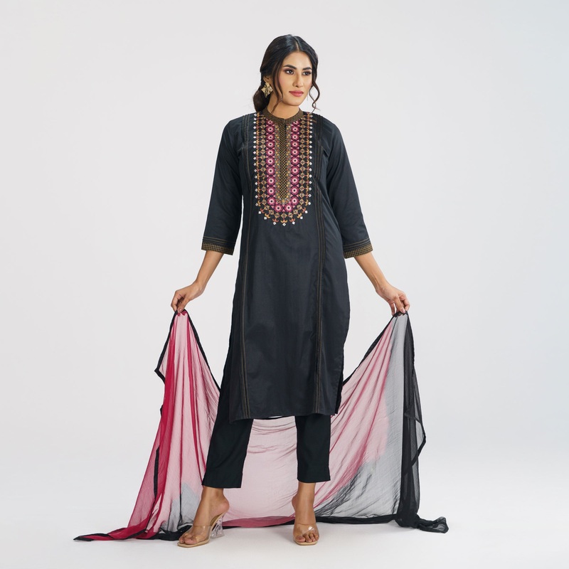 Womens Black Ethnic 3-Piece S BLACK