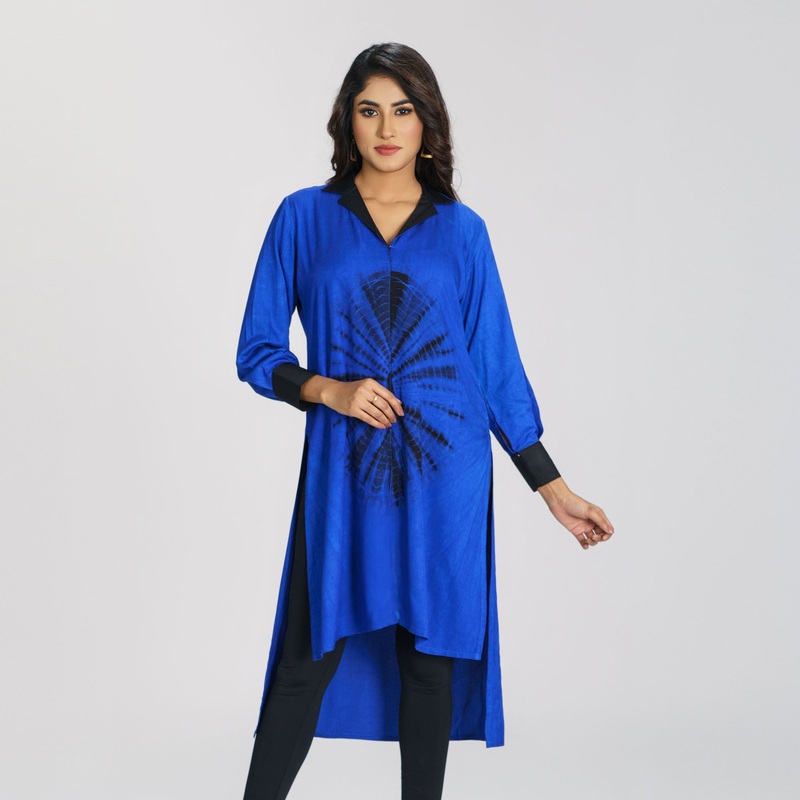 Womens Blue Tie-Dye Kurti S BLUE