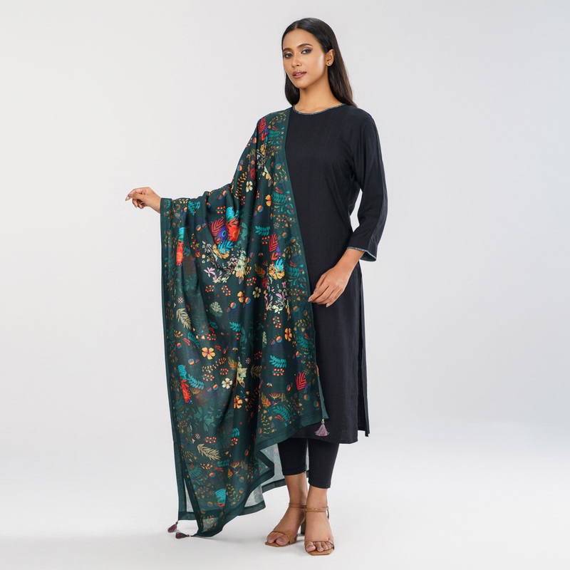 Womens Emerald Green Printed Orna 95″Inch EMARALD GREEN