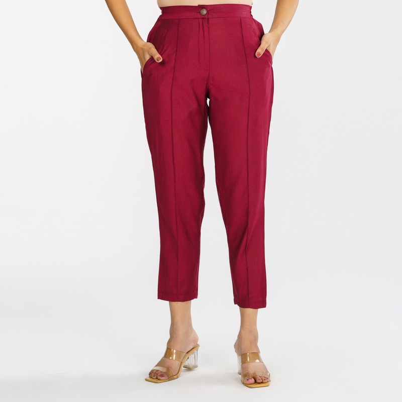 Womens Ethnic Maroon Pant L MAROON
