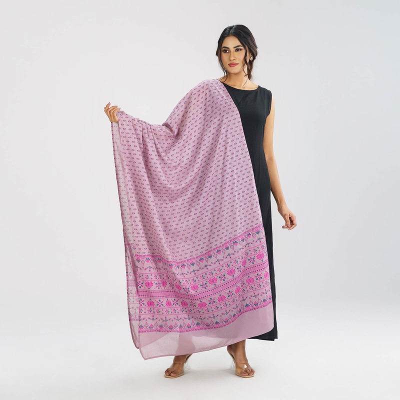 Womens Ethnic Purple Cotton Orna 95″ Inch PURPLE