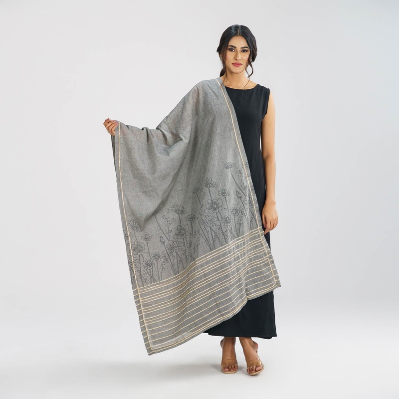 Womens Grey Screen Printed Ethnic Orna 95″ Inch GREY