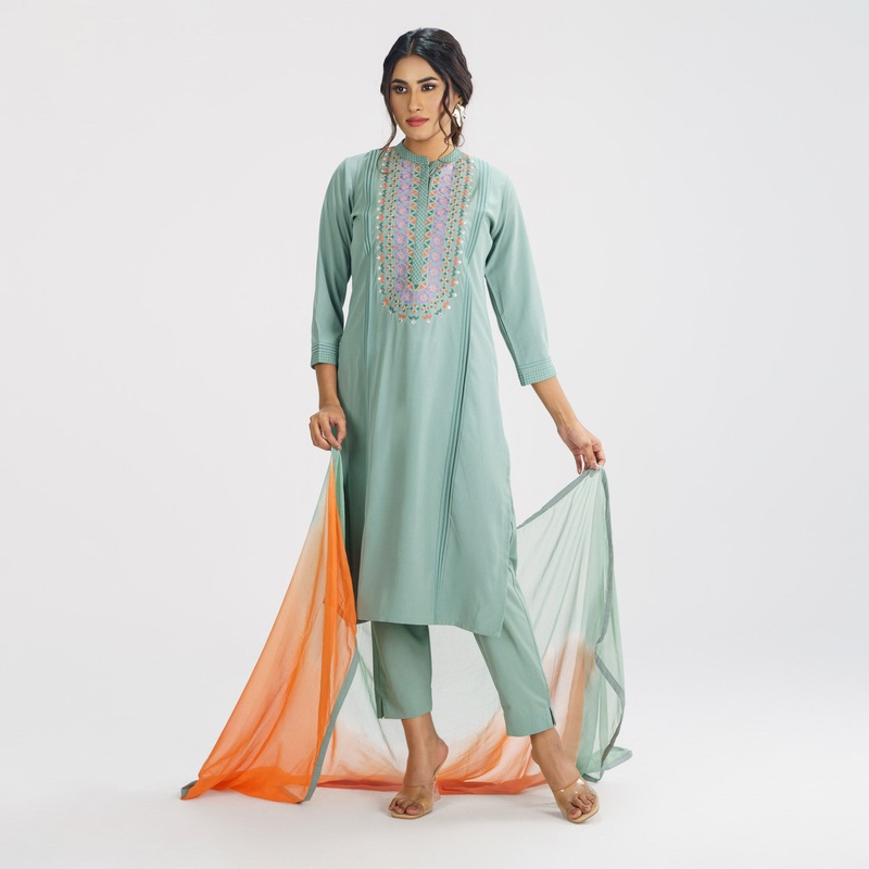 Womens Pistachio Green Ethnic 3-Piece S PISTACHIO GREEN