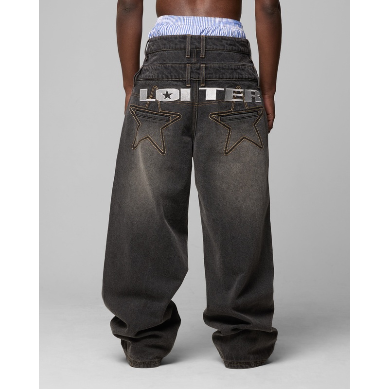 Loiter Star Layered Jeans Vintage Black 28