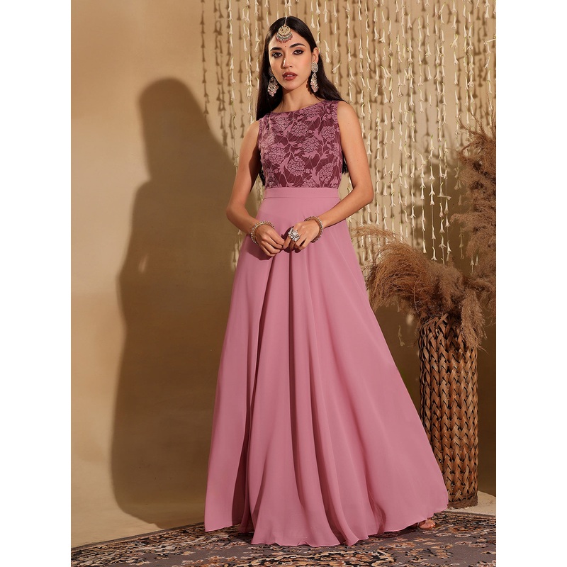 Women’s Lavender Round neck Sleeveless Solid Lace Overlaid Maxi Dress XS Lavender