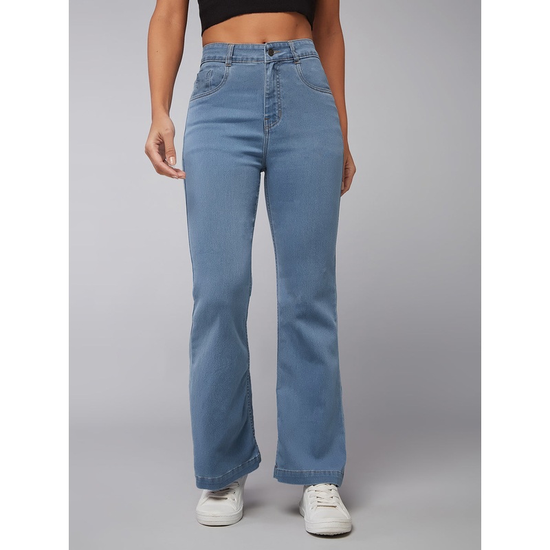 Women’s Light Blue Bootcut High-Rise Clean-Look Regular Stretchable Denim Jeans 26 Blue