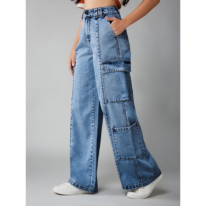 Women’s Light Blue Wide-Leg High-Rise Regular Denim Pant 26 Blue