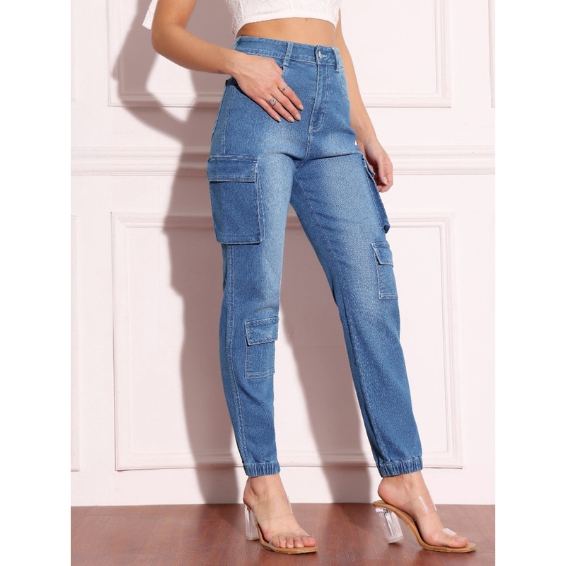 Women’s Mid-Blue Regular High-Rise Regular Stretchable Denim Joggers 26 Blue