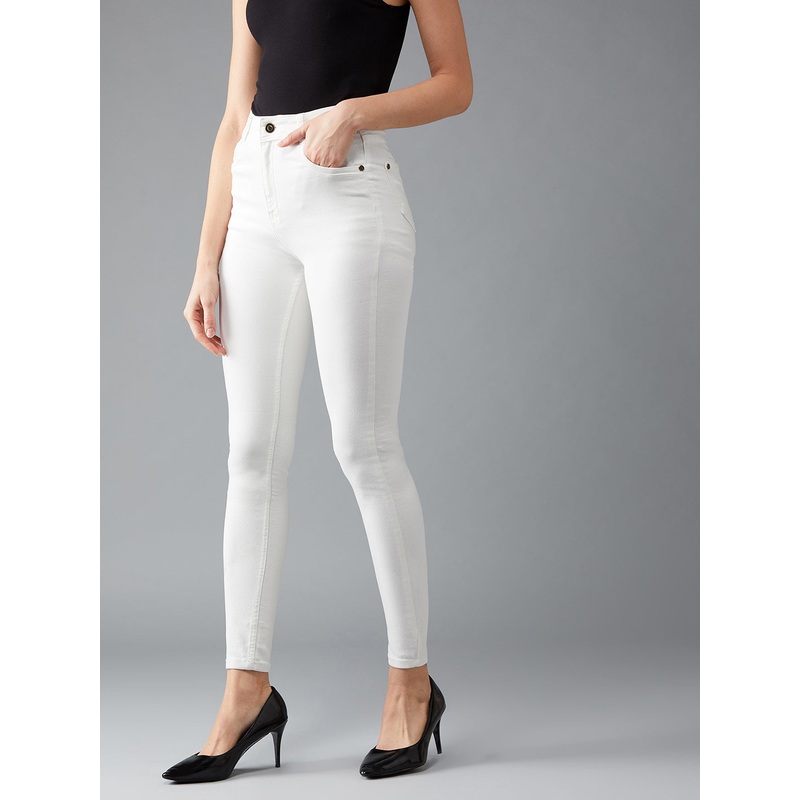 Women’s White Skinny High-Rise Clean-Look Bleached Regular-Length Stretchable Denim Jeans 26 White