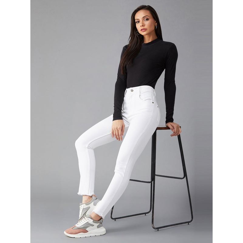 Women’s White Skinny High-Rise Clean-Look Bleached Stretchable Denim Jeans 26 White
