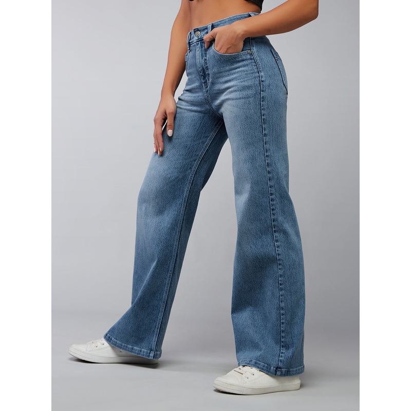 CHASEshape Women’s Light Blue Wide-Leg High-Rise Clean-Look Regular-Length Stretchable Denim Jeans 26 Light Blue