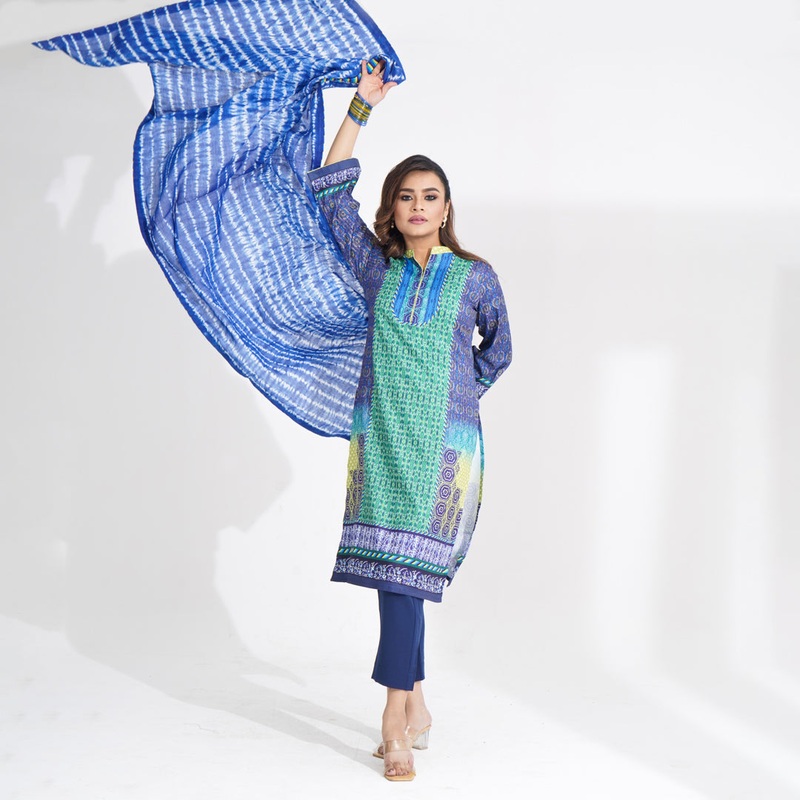 Women Blue Ethnic Three Piece Set S BLUE