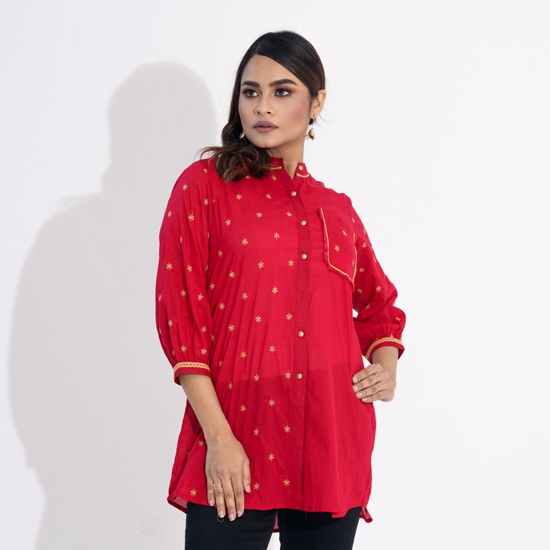 Women Red Ethnic Top S RED