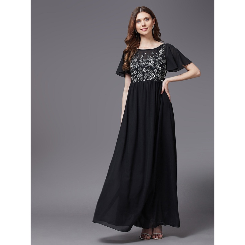 Women’s Black Embellished Gathered Maxi Dress XS Black