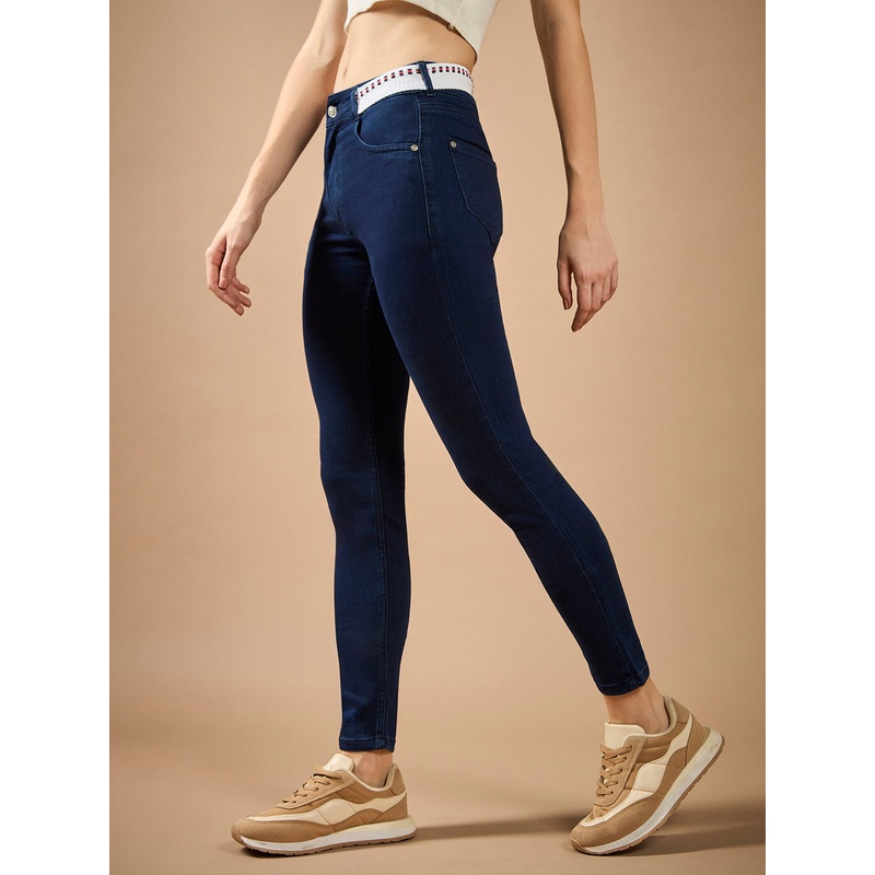 Women’s Navy Blue Skinny-Fit Mid-Rise Regular-Length Twill Tape Detailing Denim Stretchable Jeans 26 Navy Blue