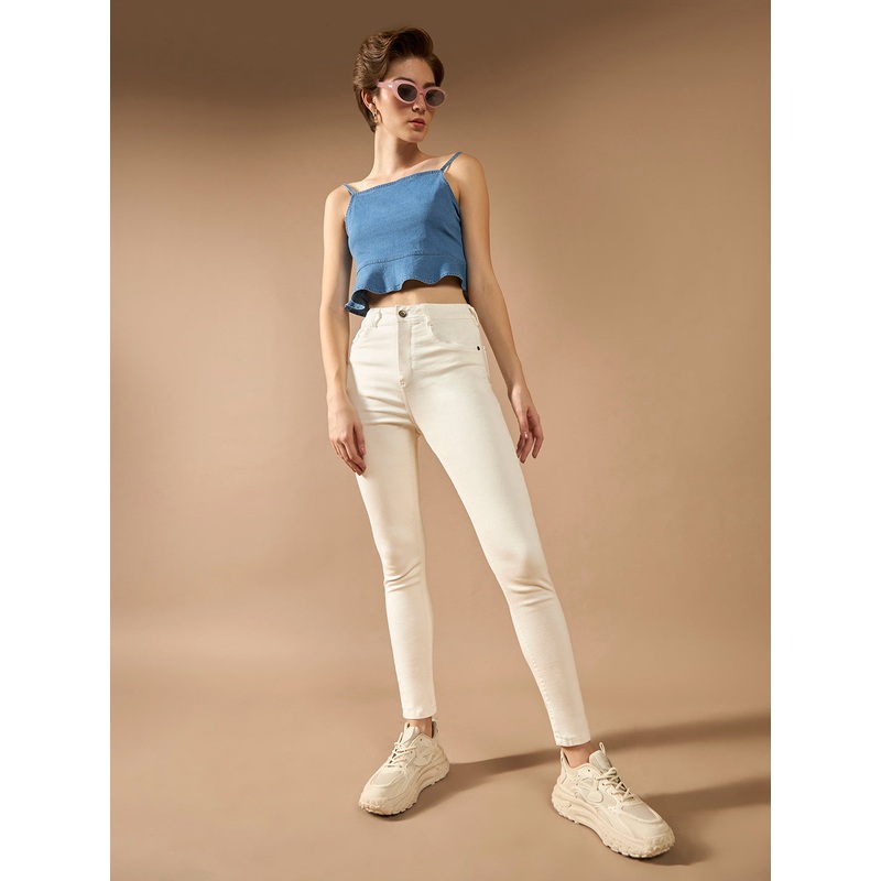 Women’s White Skinny Mid-Rise Clean-Look Bleached Regular-Length Stretchable Denim Jeans 26 White