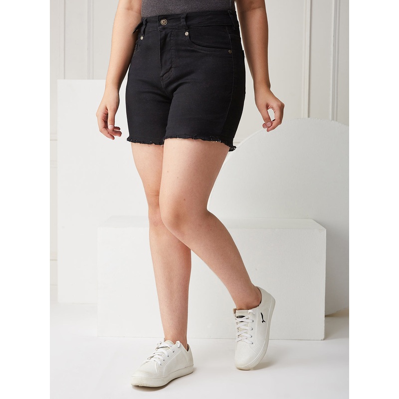 Black Relaxed-Fit High-Rise Clean-Look Regular-Length Stretchable Denim Shorts 12-13Y Black
