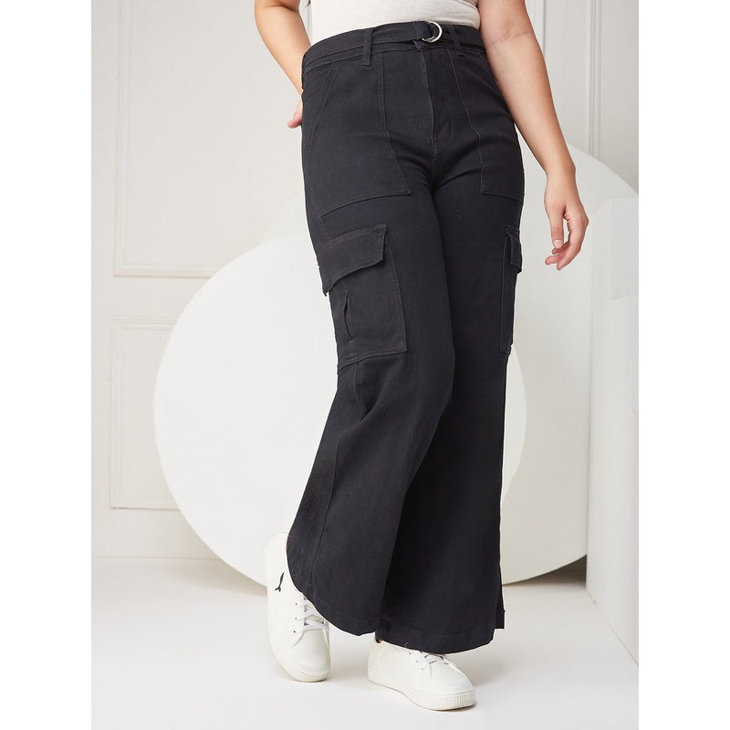 Black Wide-leg High-rise Clean-look Regular Stretchable Denim Jeans 12-13Y Black