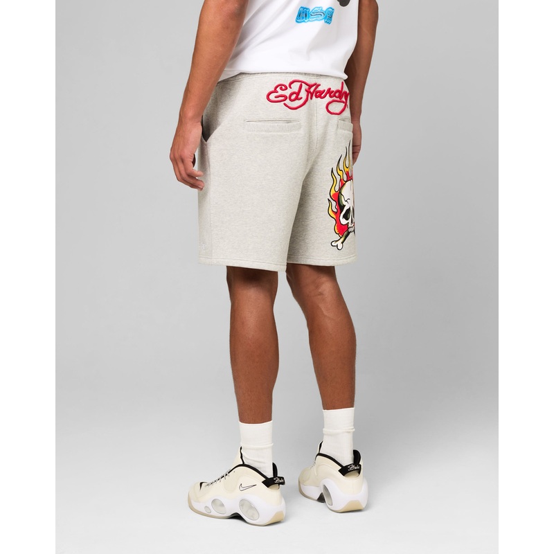 Ed Hardy Skull Fleece Shorts Grey Marle XS