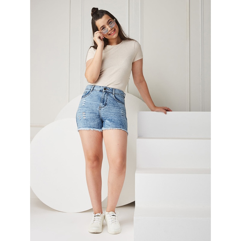 Light Blue Relaxed Fit Mid-rise Highly Distressed Regular Denim Shorts 12-13Y Light Blue