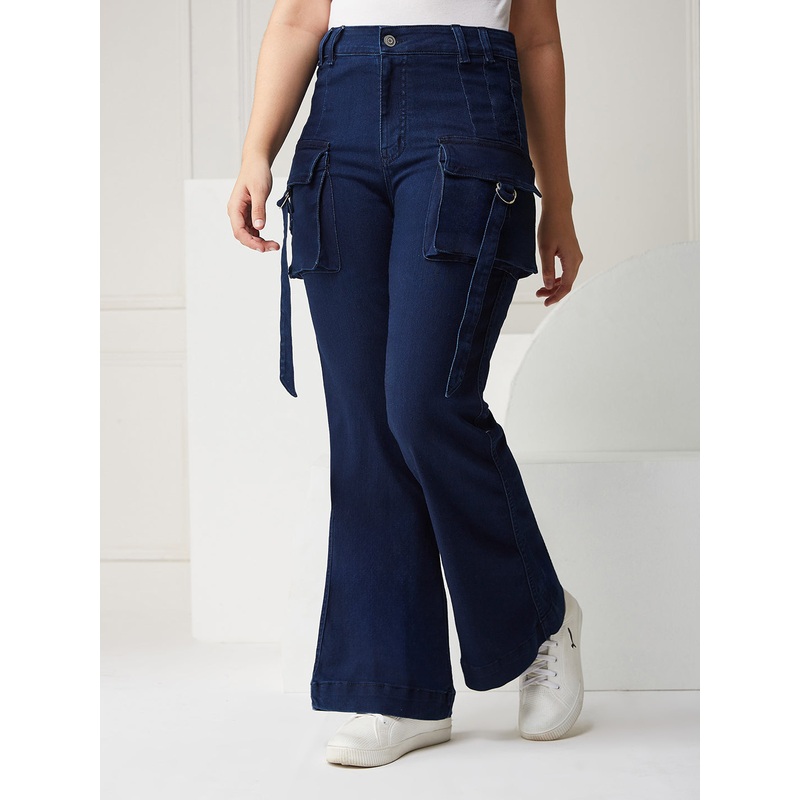 Navy Blue Bootcut High-rise Clean-look Regular Stretchable Denim Jeans 12-13Y Navy Blue