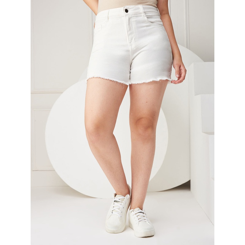 White Regular High-rise Clean-look Regular Stretchable Denim Shorts 12-13Y White
