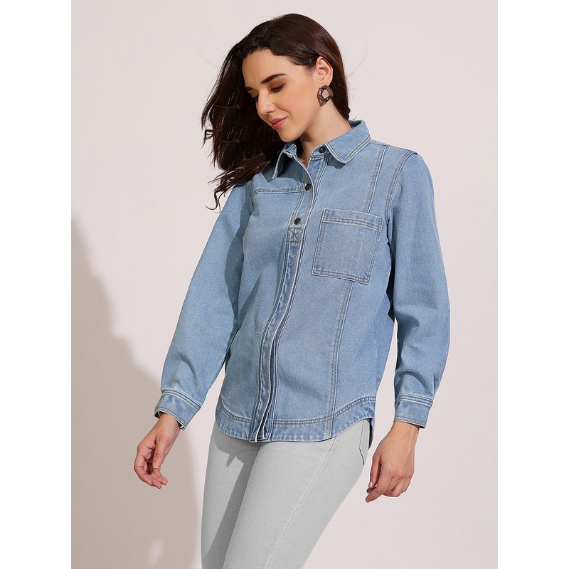 Womens Light Blue Asymmetric Denim Shirt XS Blue