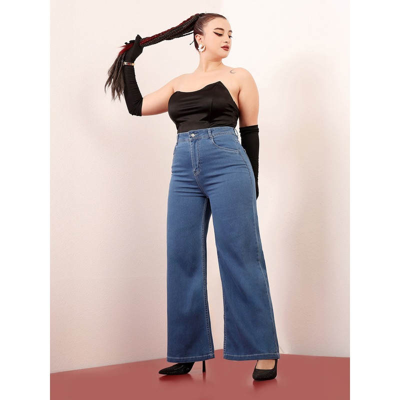 24/7 Comfort Blue Wide-Leg High-Rise Clean-Look Stretchable Denim Jeans 26 Blue