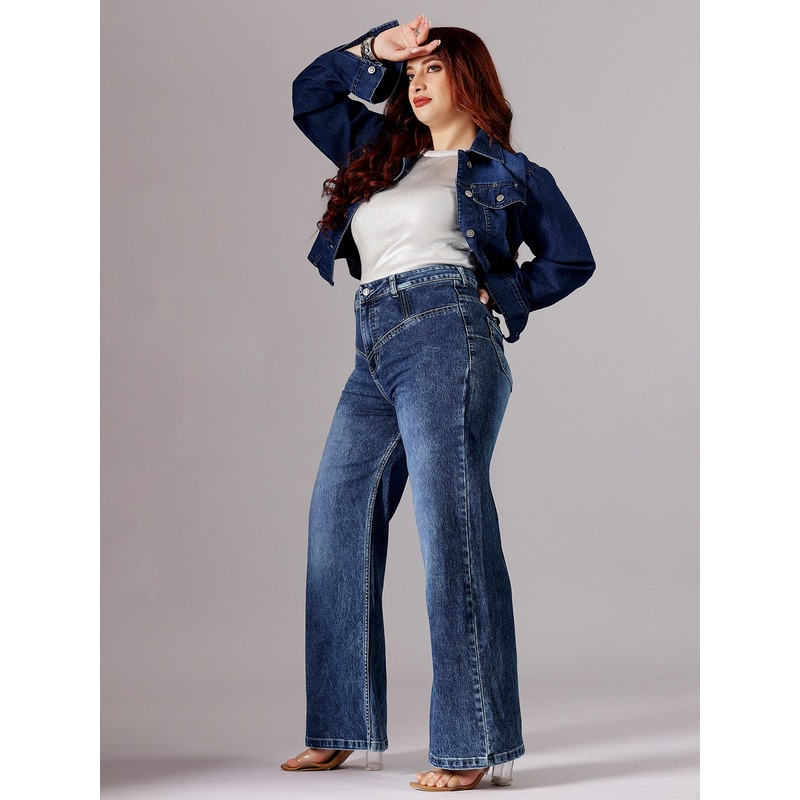 CHASEshape Women’s Blue High-Rise Clean-Look Stretchable Denim Wide-Leg Shaping Jeans 26 Blue