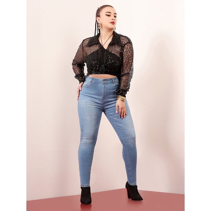 CHASEstretch Women’s Blue Skinny High-Rise Mild-Distress Stretchable Denim Jeans 26 Blue