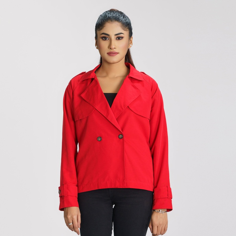 Women Red Trench Coat S RED