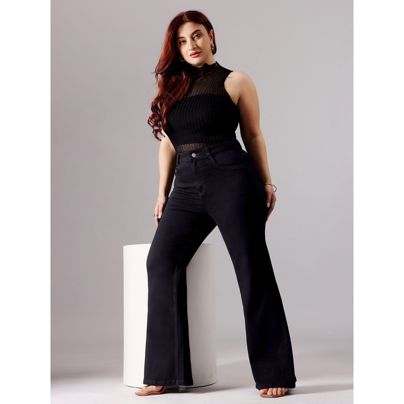 Women’s Black Bootcut High-Rise Clean-Look Stretchable Denim Jeans 26 Black