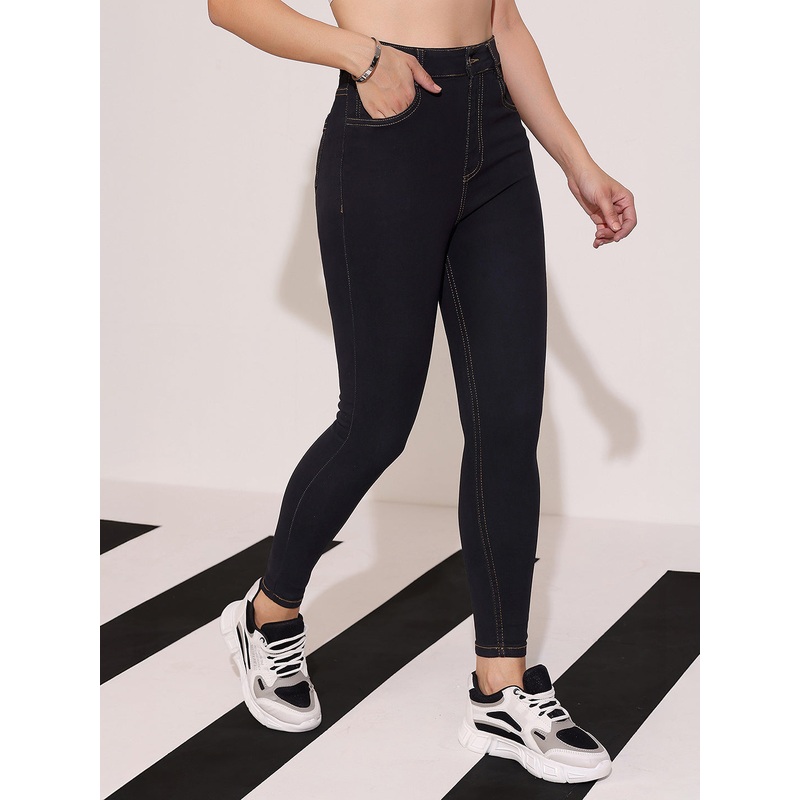 Women’s Black Skinny High Rise Clean Look Cropped Stretchable Denim Jeans 26 Black