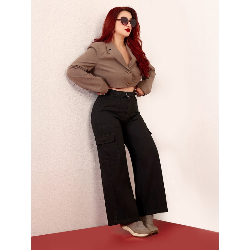 Women’s Black Wide-Leg High-Rise Clean-Look Stretchable Denim Jeans 26 Black